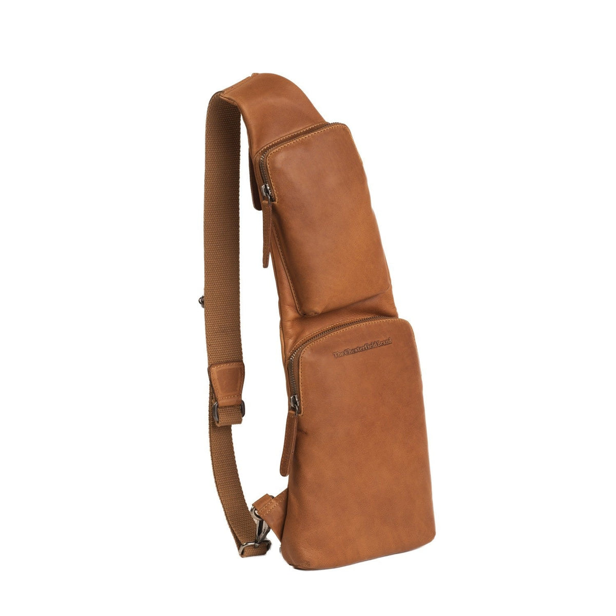 Cognac Leather Sling Bag Logan pour Femme, front view