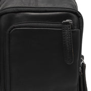 Solid Antique Brass Hardware &amp; Heavy-Duty Dual Zipper Detail on Leather Sling Bag Riga pour Femme