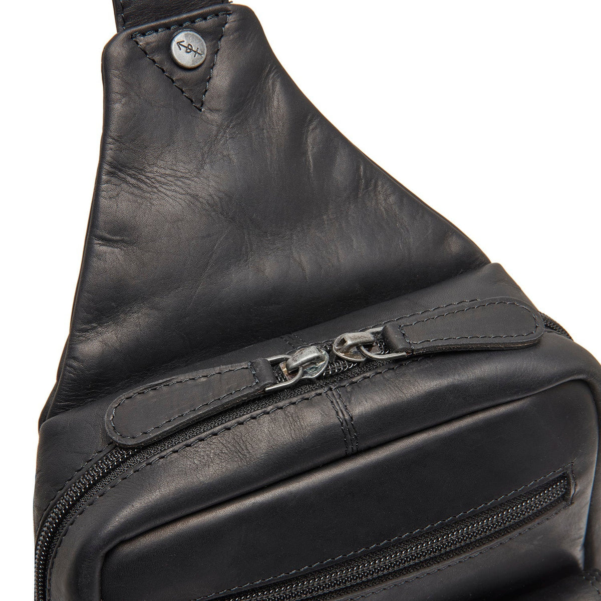 Solid Antique Brass Hardware &amp; Heavy-Duty Dual Zipper Detail on Leather Sling Bag Turelle pour Femme