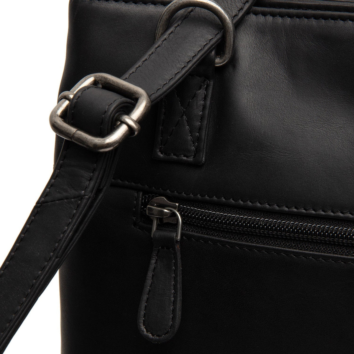 Solid Antique Brass Hardware &amp; Heavy-Duty Dual Zipper Detail on Raynor Full-Grain Leather Tote Bag