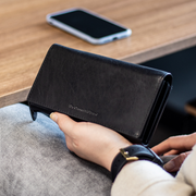 Classic 100% Full-Grain leather Wallet - Rear Perspective Showing Reinforced Leather Straps &amp; Stitching