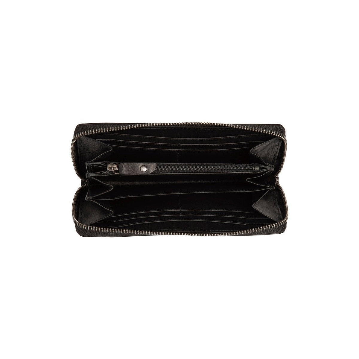
Solid Antique Brass Hardware & Heavy-Duty Dual Zipper Detail on Livorno Portefeuille en cuir pleine fleur