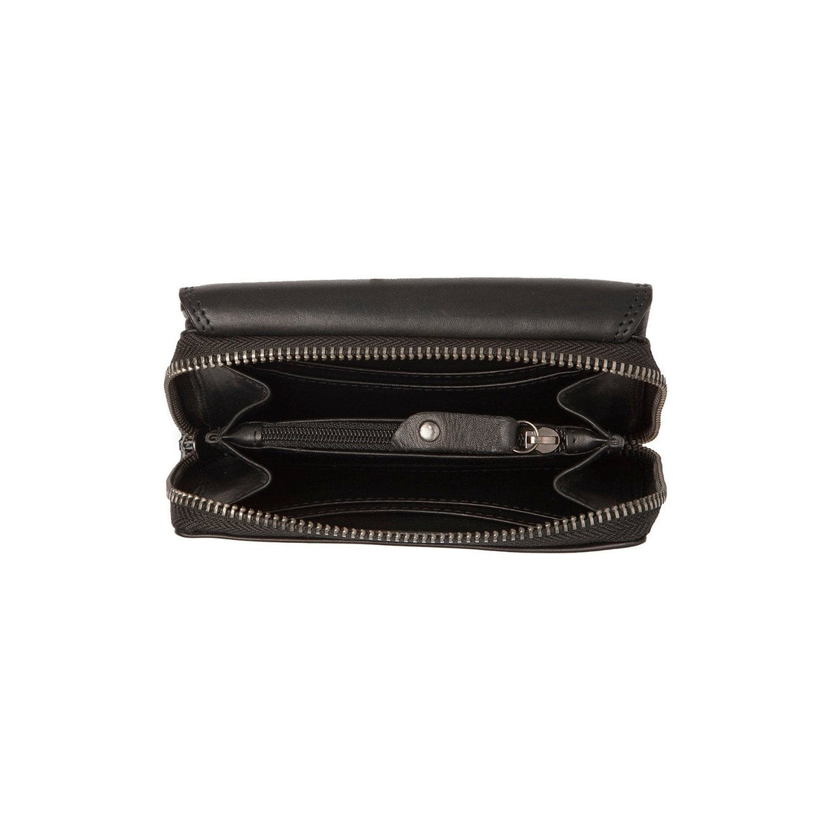 Solid Antique Brass Hardware &amp; Heavy-Duty Dual Zipper Detail on Salviano Full-Grain Portefeuille en Cuir pour Femme