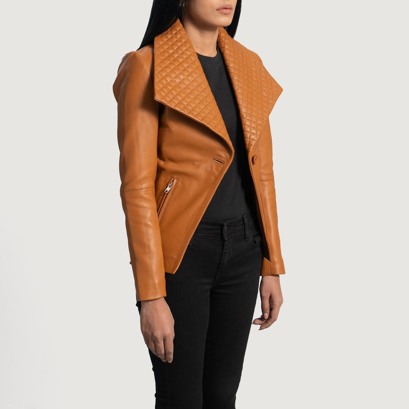 Lee Camel Marron Blazer en Cuir en Cuir pour Femme