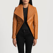 Women's Lee Camel Marron Blazer en Cuir en Cuir pour Femme - Vue de profil avec coupe de manche ergonomique