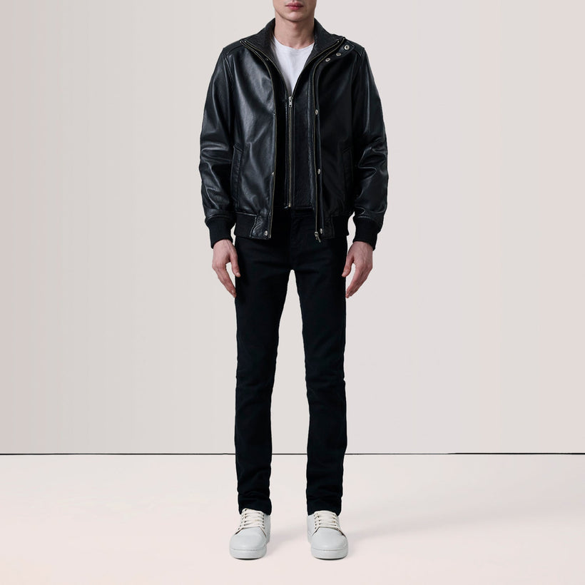 Brown Goatskin Suede Bomber Jacket - Back View Showing Tailored Shoulder Fit & Clean Hemline