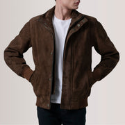 Tailored Rib Cuffs &amp; Hem Craftsmanship Construction Detail on Lester Marron Suede Blouson Bomber en Cuir pour Homme For Men
