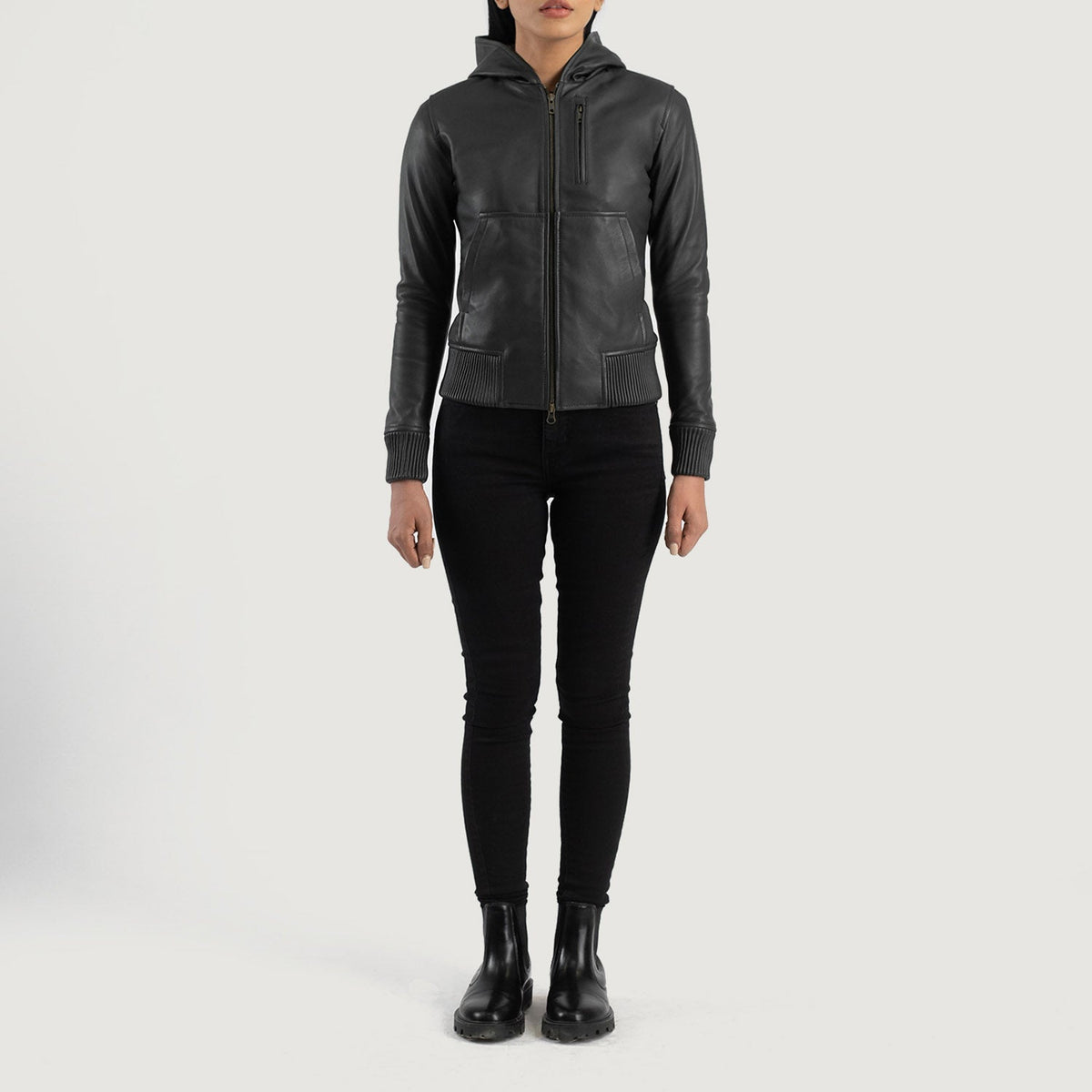
Luna Hooded Blouson Bombardier en Cuir pour Femme – alternate product view 3