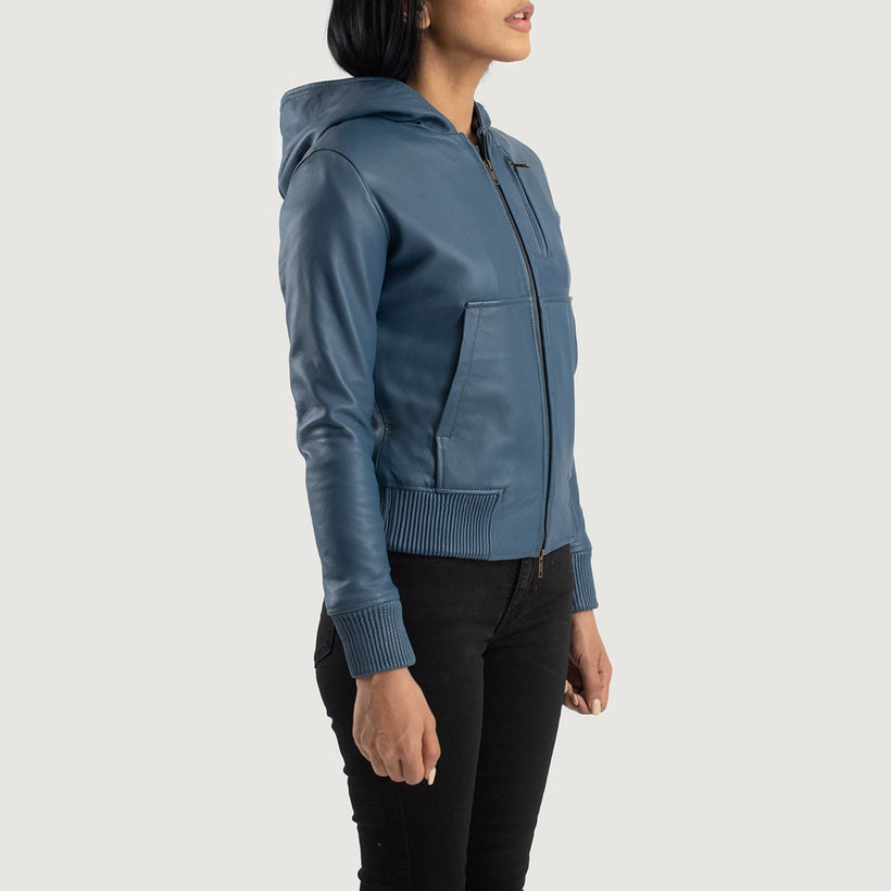 Luna Hooded Blouson Bomber en Cuir pour Femme