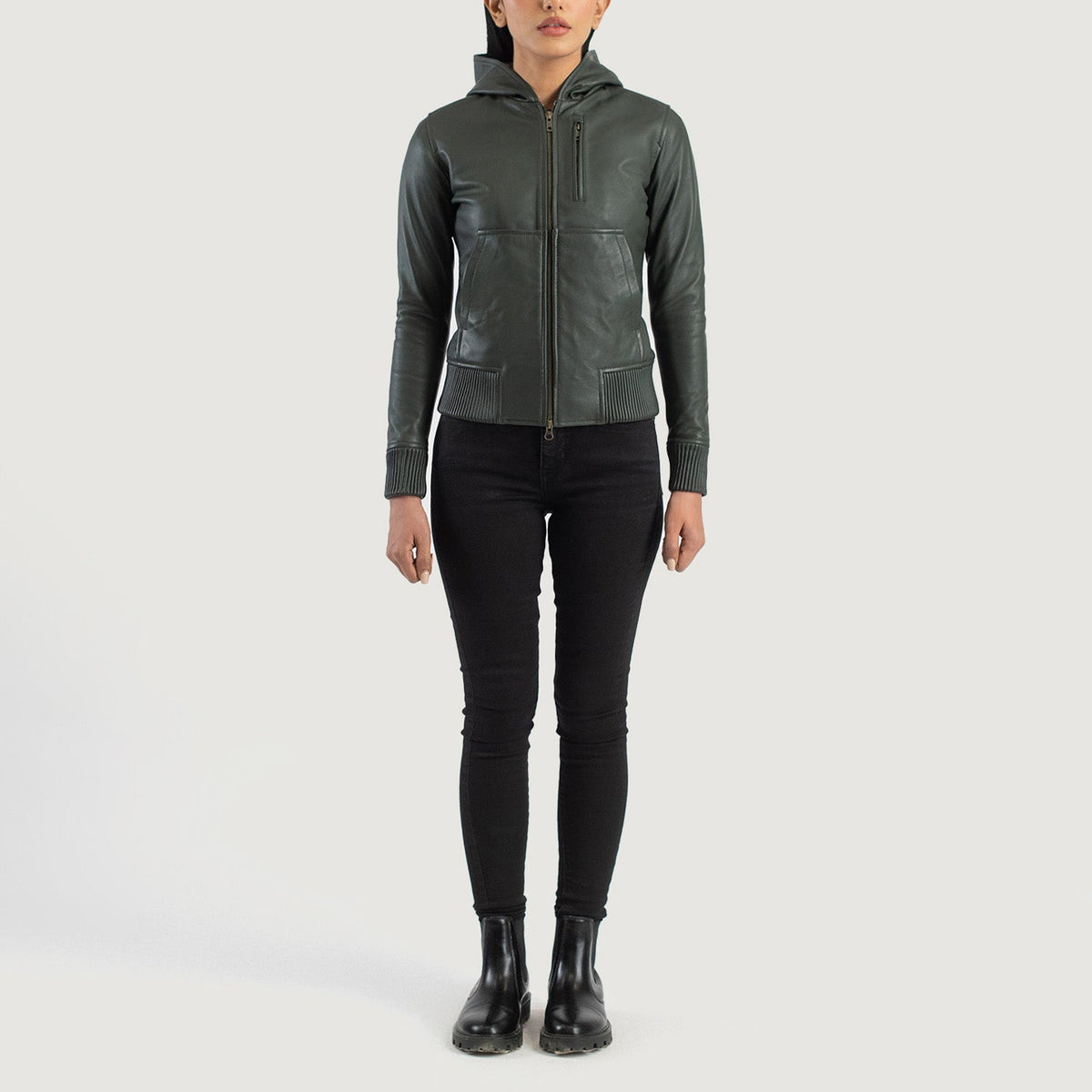 
Luna Hooded Blouson Bombardier en Cuir pour Femme – alternate product view 3