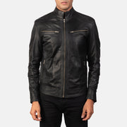 Vue détaillée of Band &amp; Zipper Hardware on Men's Mack Noir Veste Motard en Cuir pour Homme