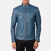 
Vue détaillée of Band & Zipper Hardware on Mack Bleu Veste Motard en Cuir pour Homme