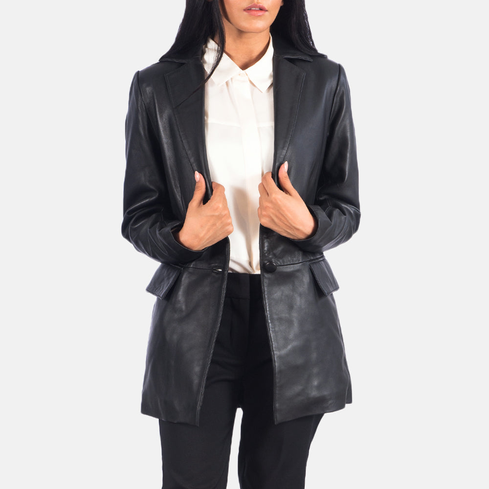 Open Hem &amp; Hem Craftsmanship Construction Detail on Women's Marilyn Tan Brown Leather Blazer