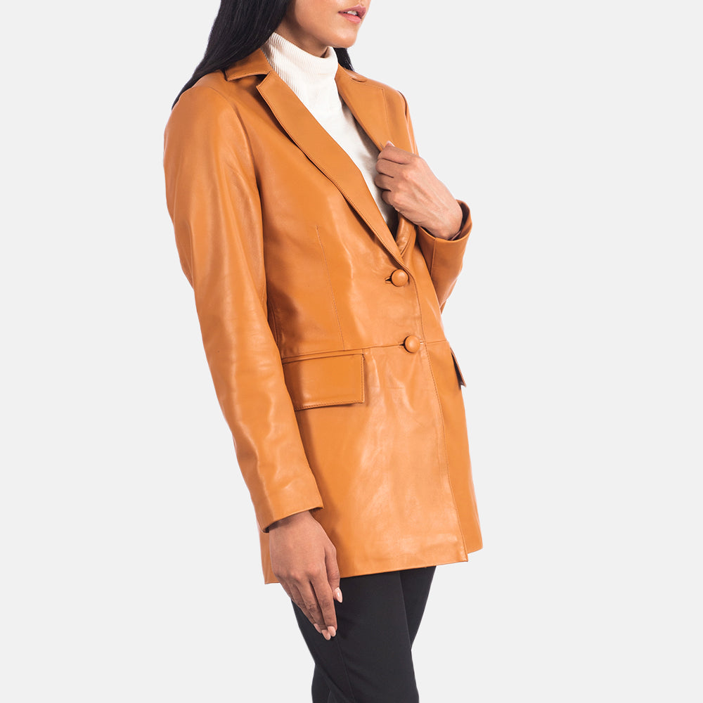Tan Brown Sheepskin leather Blazer - Vue de dos avec coupe ajustée aux épaules &amp; ourlet soigné