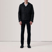 Black Waxed Cotton Canvas Hooded Jacket - Vue de dos avec coupe ajustée aux épaules &amp; ourlet soigné