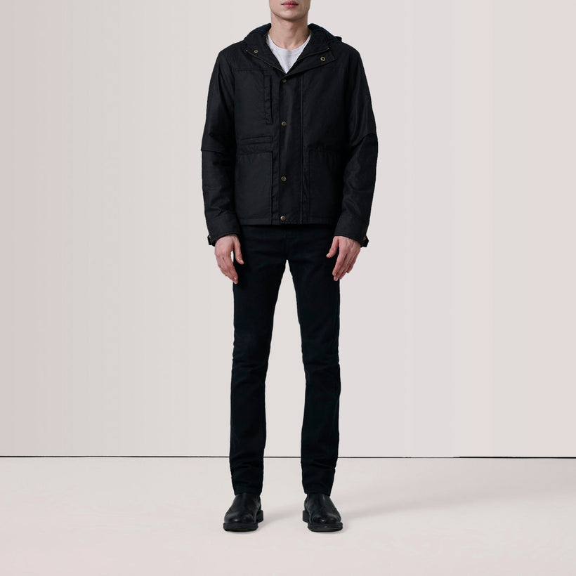 Marlo Noir Canvas Hooded Work Veste en Cuir pour Homme