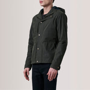 Marlo Olive Canvas Hooded Work Veste en Cuir pour Homme For Men - Vue de profil avec coupe de manche ergonomique