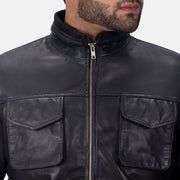 Maurice Noir Veste en Cuir pour Homme - Vue de profil avec coupe de manche ergonomique