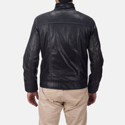 Vue détaillée of Band &amp; Zipper Hardware on Maurice Noir Veste en Cuir pour Homme