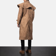 Men's Maverick Marron Leather Duster pour Homme - Vue de profil avec coupe de manche ergonomique