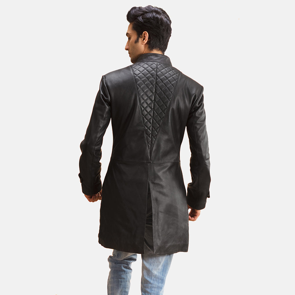 Men's Midlander Matelassé Noir Manteau en Cuir pour Homme - Vue de profil avec coupe de manche ergonomique