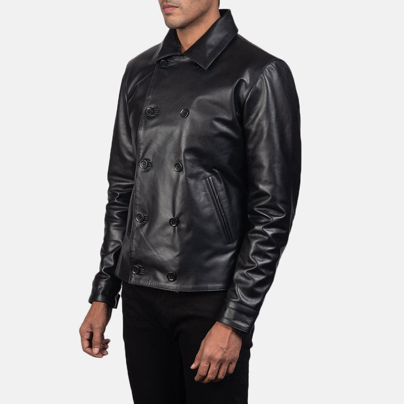 Mod Noir Leather Peacoat pour Homme