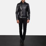 Mod Noir Leather Peacoat pour Homme - Vue de profil avec coupe de manche ergonomique