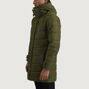 
Green Full-Grain Leather Hooded Jacket - Vue arrière montrant la carrure ajustée et l'ourlet net