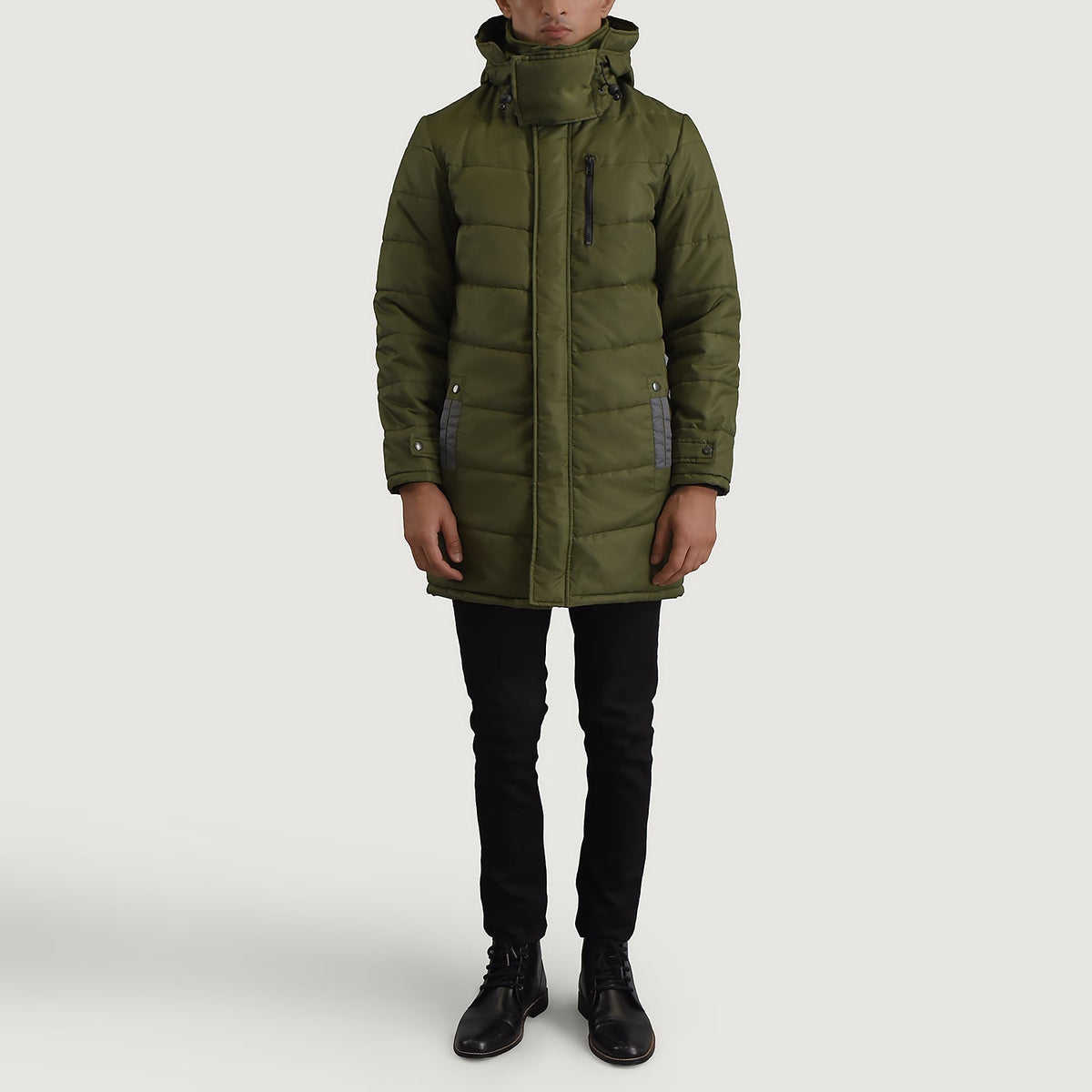 
Moore Vert Hooded Parka pour Homme - Vue de profil mettant en valeur la coupe de manche ergonomique