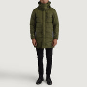 
Moore Vert Hooded Parka pour Homme - Vue de profil mettant en valeur la coupe de manche ergonomique