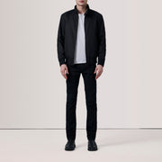 Black Waxed Cotton Canvas Bomber Jacket - Vue de dos avec coupe ajustée aux épaules &amp; ourlet soigné