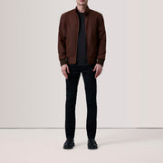
Brown Waxed Cotton Canvas Bomber Jacket - Vue arrière montrant la carrure ajustée et l'ourlet net