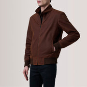 
Morrison Marron Canvas Blouson Bombardier en Cuir pour Homme For Men - Vue de profil mettant en valeur la coupe de manche ergonomique