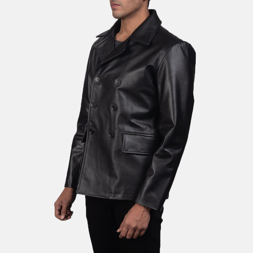Mr. Bailey Noir Leather Naval Peacoat pour Homme