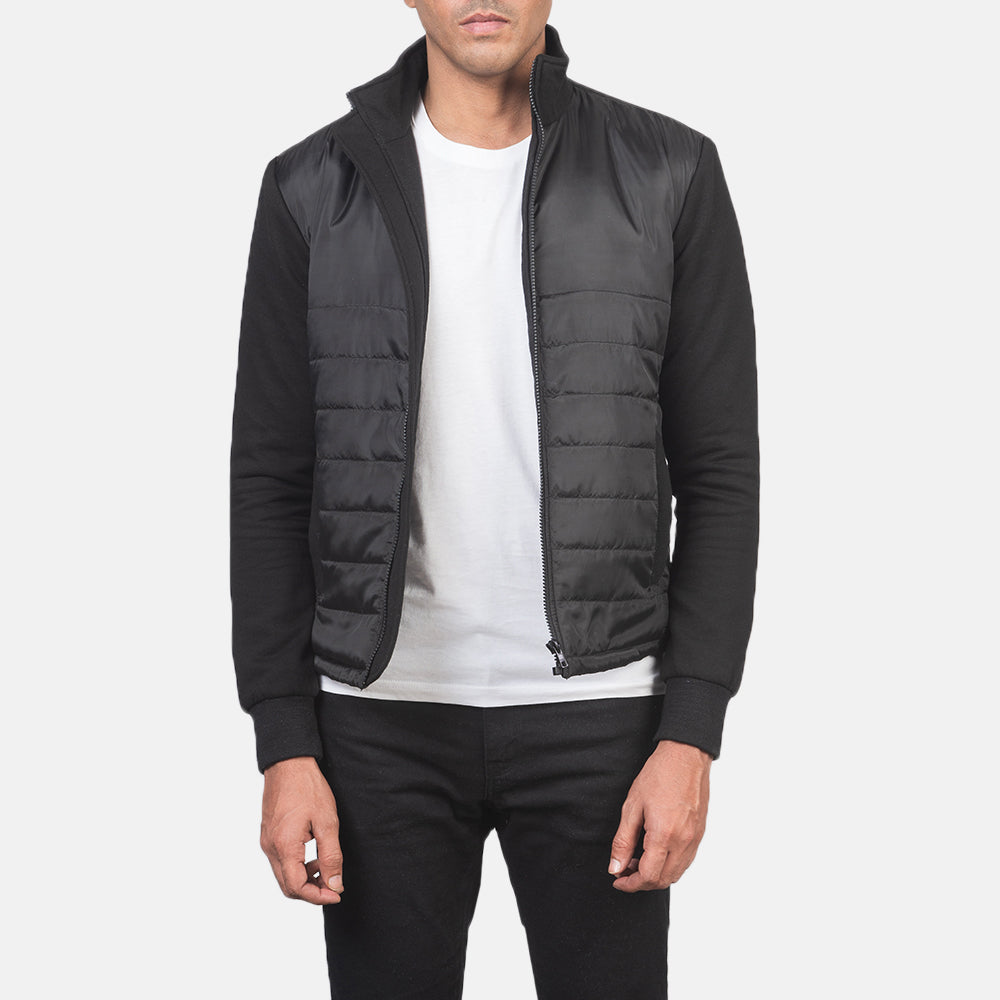 Men's Nashville Matelassé Noir Windbreaker Veste en Cuir pour Homme in Black Polyester (Torso) &amp;Amp; Knitted Fabric (Sleeves) - Vue de face &amp; silhouette ajustée | Acheter en ligne
