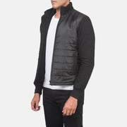 Black Polyester (Torso) &amp;Amp; Knitted Fabric (Sleeves) Winter Jacket - Vue de dos avec coupe ajustée aux épaules &amp; ourlet soigné