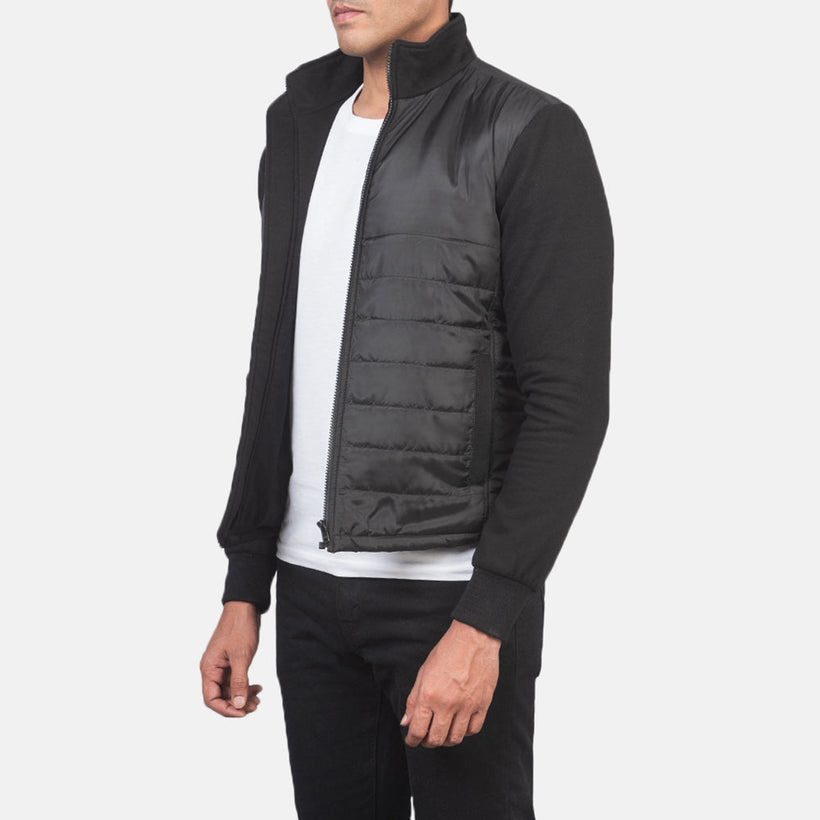 Nashville Matelassé Noir Windbreaker Veste en Cuir pour Homme