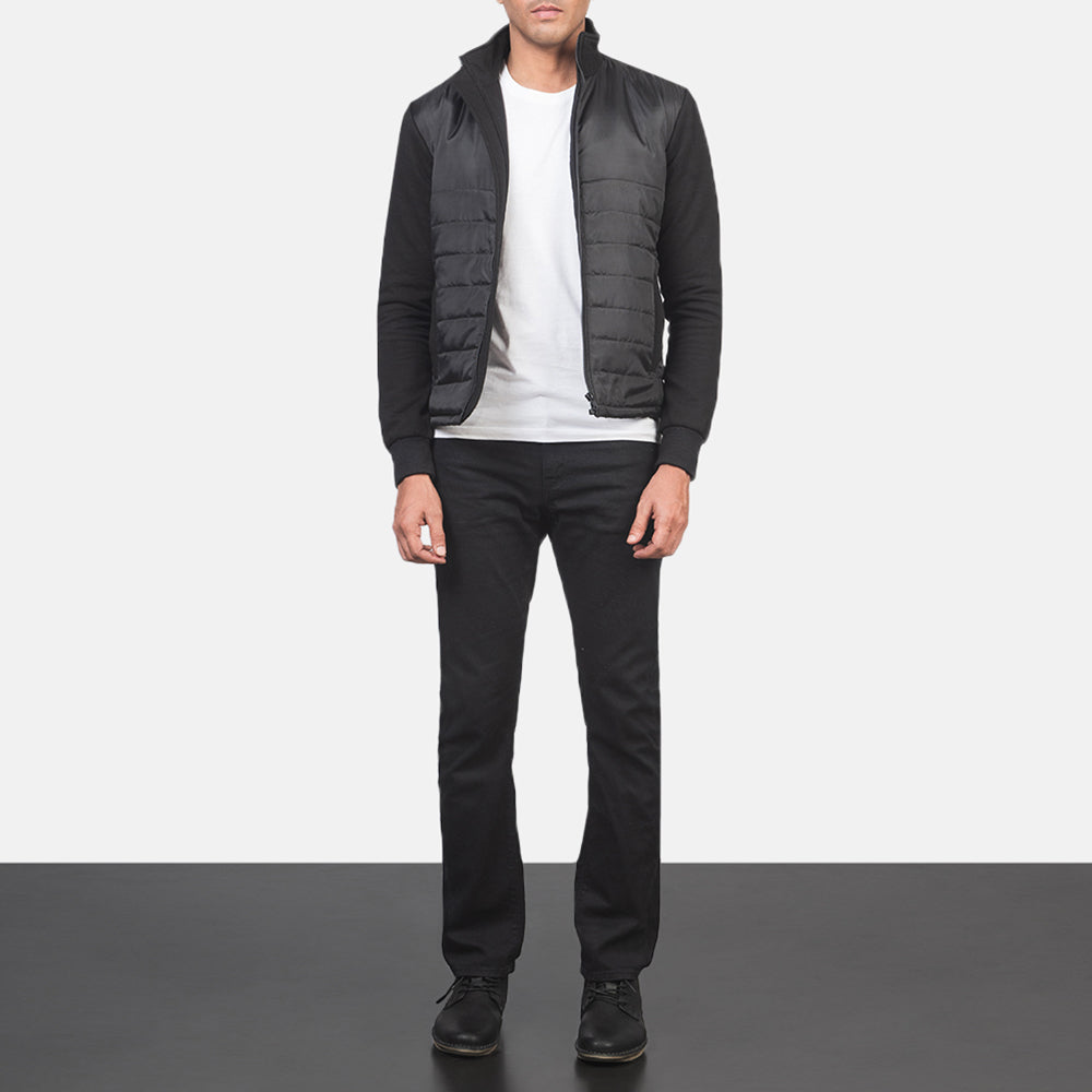 Men's Nashville Matelassé Noir Windbreaker Veste en Cuir pour Homme - Vue de profil avec coupe de manche ergonomique
