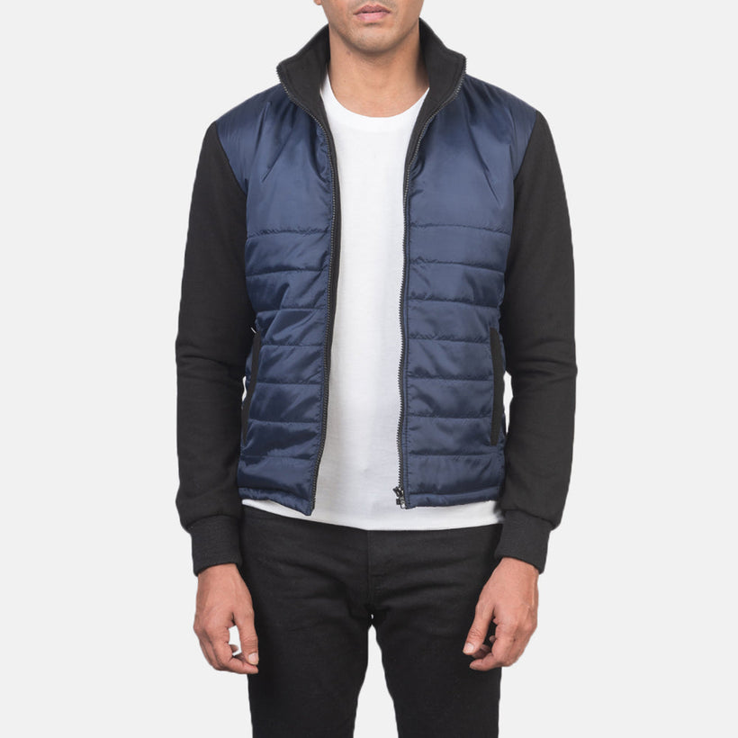 Nashville Matelassé Bleu Windbreaker Veste en Cuir pour Homme