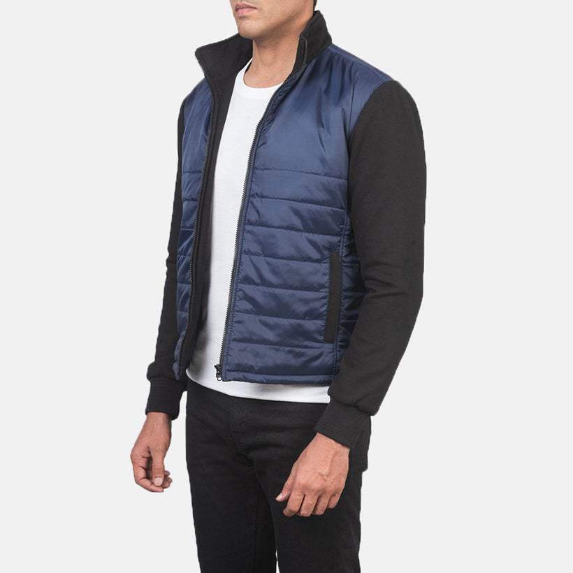 Nashville Matelassé Bleu Windbreaker Veste en Cuir pour Homme