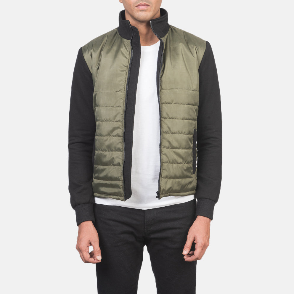 
Nashville Matelassé Vert Windbreaker Veste en Cuir pour Homme in Green & Black Nylon (Torso) &Amp; Knitted Fabric (Sleeves) - Vue de face & silhouette ajustée | Acheter en ligne