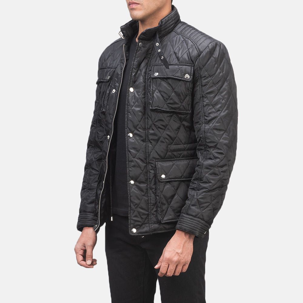 
Black Polyester Winter Jacket - Vue arrière montrant la carrure ajustée et l'ourlet net