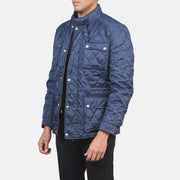 Blue Nylon Winter Jacket - Vue de dos avec coupe ajustée aux épaules &amp; ourlet soigné