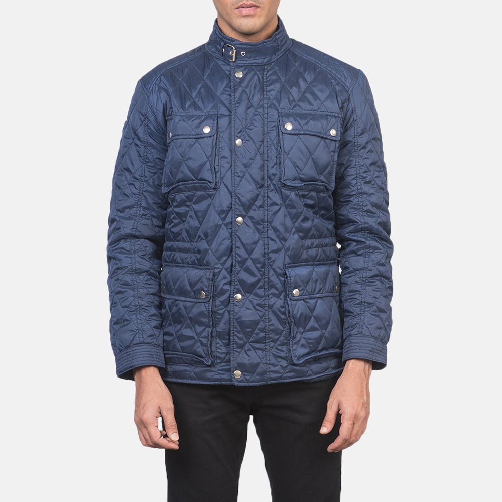 Men's Nelson Quilted Blue Windbreaker Jacket - Vue de profil avec coupe de manche ergonomique