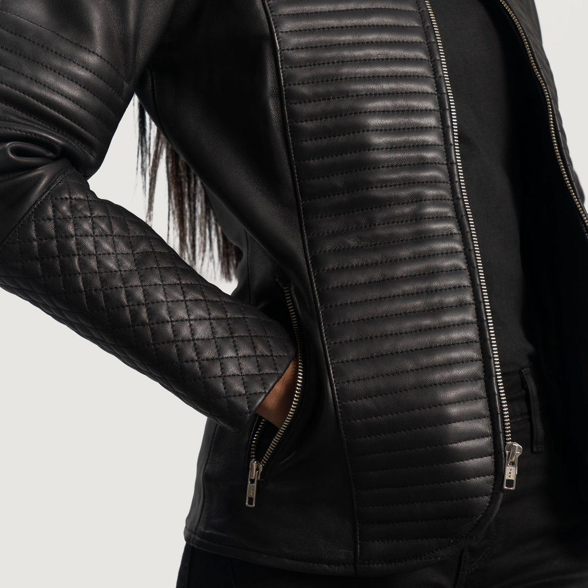 Nexi Matelassé Veste en Cuir pour Femme – Vue produit alternative 6
