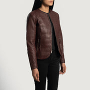 Maroon Sheepskin Leather Biker Jacket - Vue de dos avec coupe ajustée aux épaules &amp; ourlet soigné