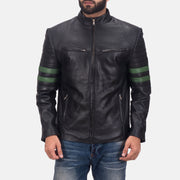 Night Trooper Veste en Cuir pour Homme in Black Cowhide Leather - Vue de face &amp; silhouette ajustée | Acheter en ligne