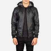 
Nintenzo Black Hooded Leather Jacket in Black Sheepskin Leather - Vue de face & silhouette ajustée | Acheter en ligne