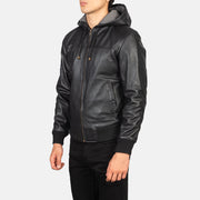 
Black Sheepskin Leather Hooded Jacket - Vue arrière montrant la carrure ajustée et l'ourlet net