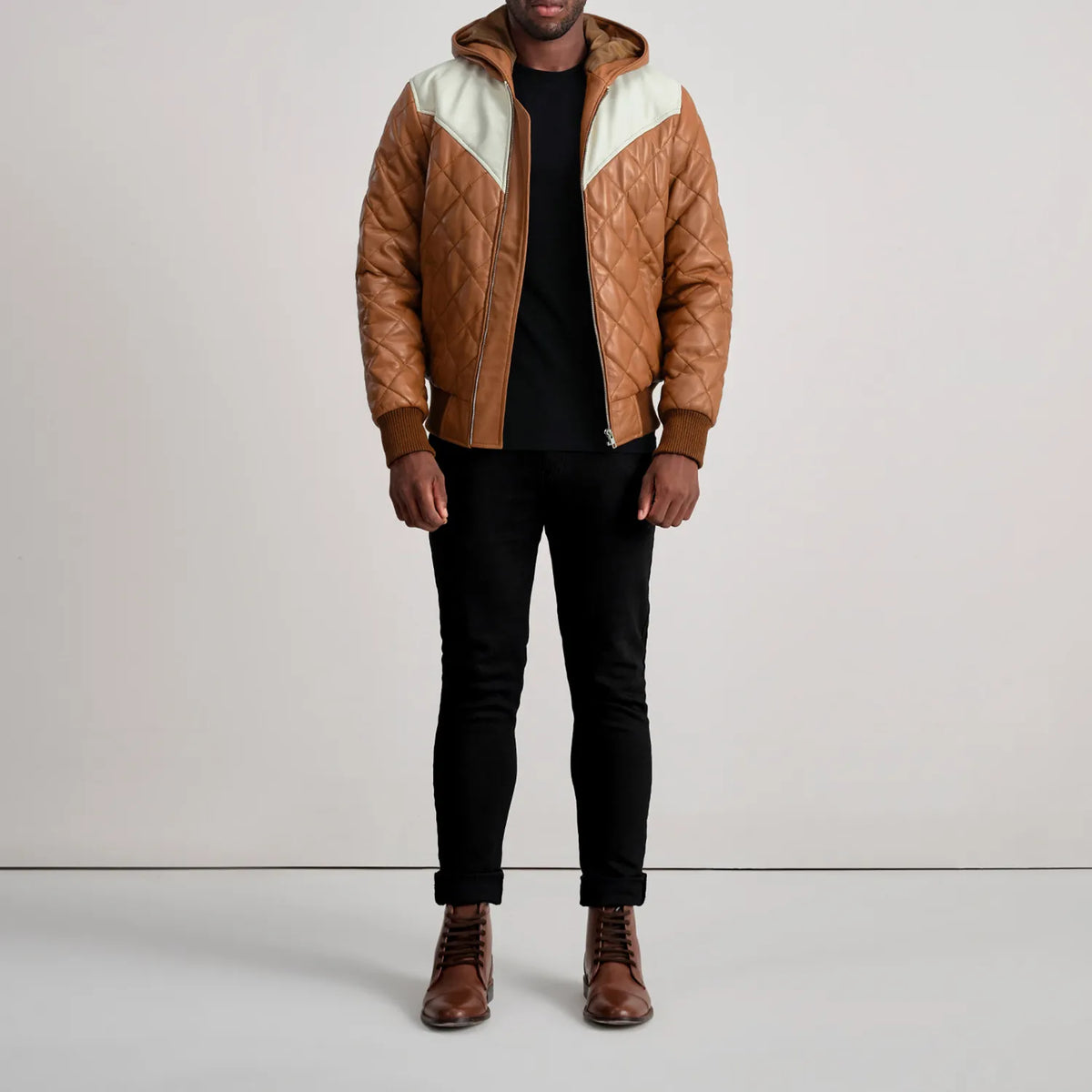 Norman Veste en Cuir Camel Puffer Veste en Cuir pour Homme – Vue produit alternative 3